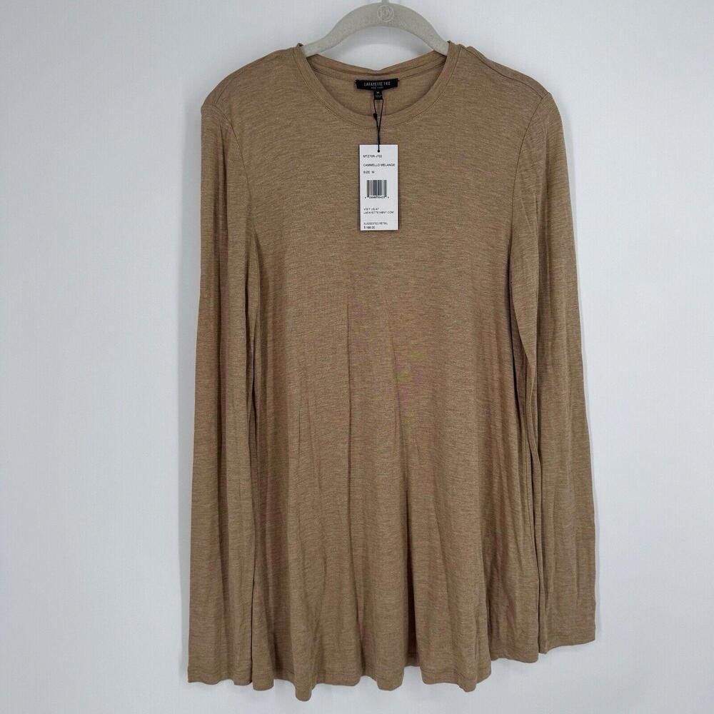 Lafayette 148 New York Long-Sleeve Crewneck Top in Camel/Taupe
